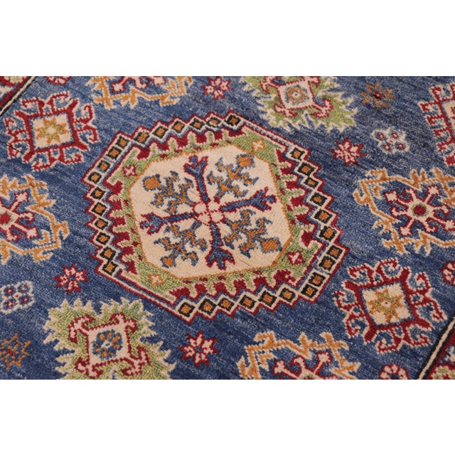 Rustic Kazak Southwestern Light Blue Wool Rug - 4'2''x6'0'' For Sale - Image 4 of 10