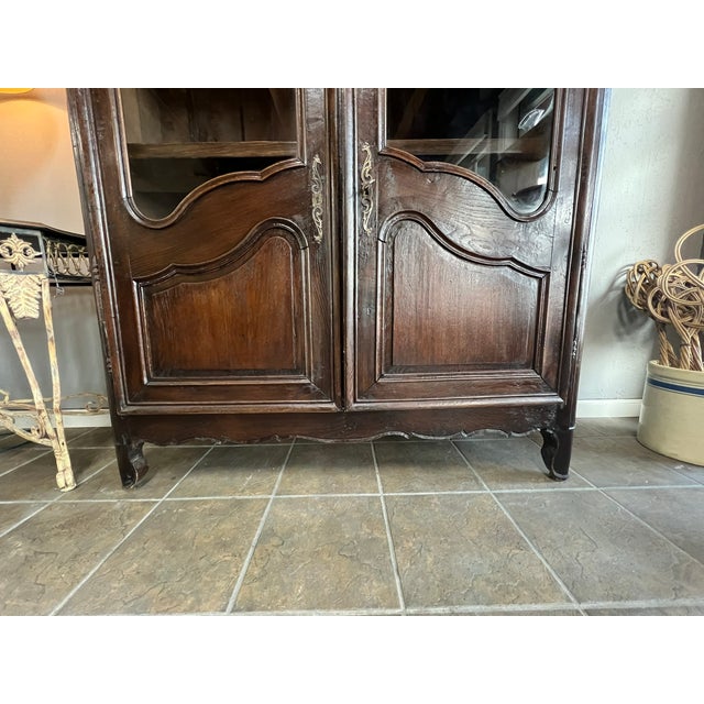 Early 19th Century French Provincial Solid Oak Glass Door Armoire For Sale - Image 9 of 11