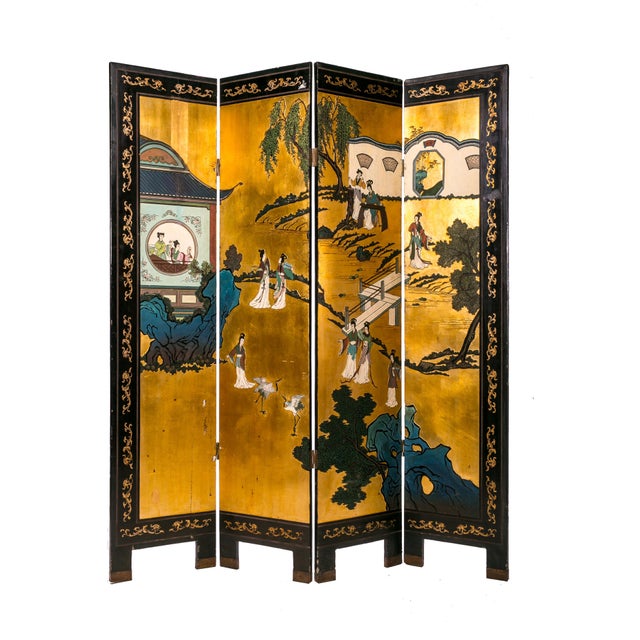 1930s Screen Painted in Japanese Lacquer, 1930s For Sale - Image 5 of 5