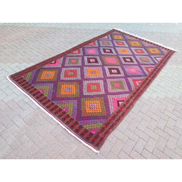 Mid 20th Century Mid 20th Century Amethyst Color Turkish Handmade Boho Area Jejim Kilim Rug For Sale - Image 5 of 11