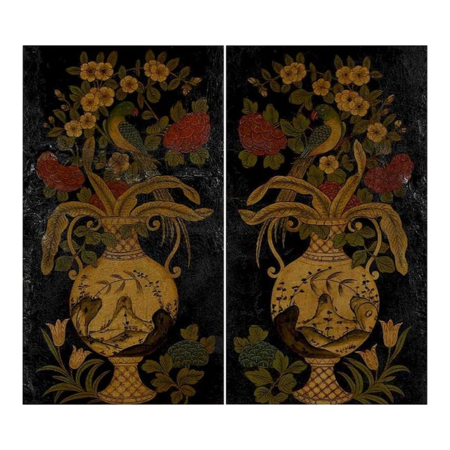 18th Century Flemish Painted Leather Panels - Set of 2 For Sale