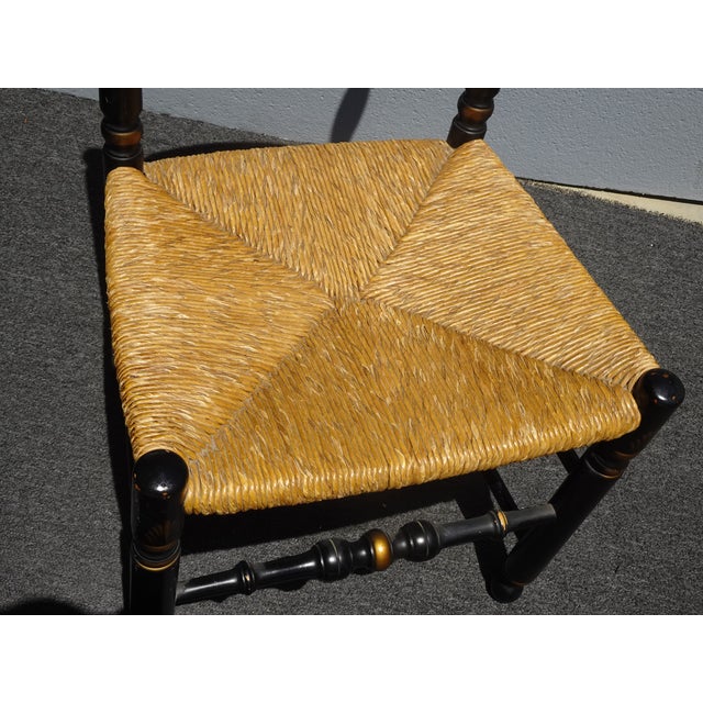 Chair Vintage L. Hitchcock French Country Black Ladder Back Rush Chair Stenciled For Sale - Image 13 of 17