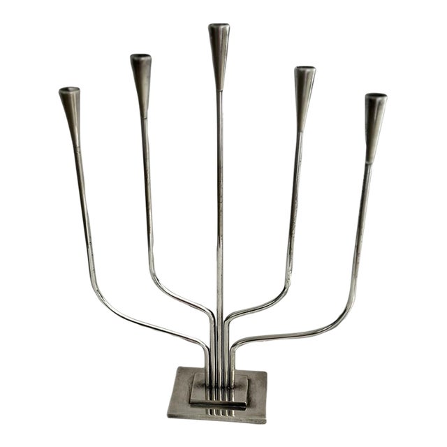 1950s Midcentury Signed E Dragsted Silver Plated Denmark Candlestick For Sale