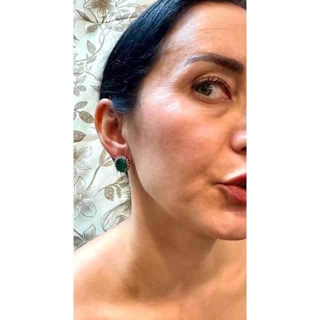 8 Carat Oval Shape Emerald and Diamond Post Back Earrings 14 Karat White Gold For Sale - Image 13 of 18