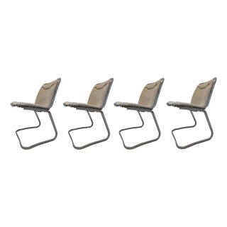 Chrome Cantilever Chairs with Cream Seat Cushions by Gastone Rinaldi for Rima, Set of 4 For Sale