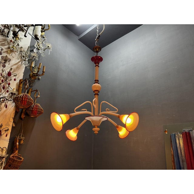 Art Deco Pink Murano Glass Chandelier, 1950s For Sale - Image 12 of 14