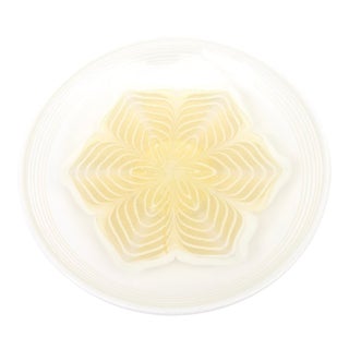 Vintage Murano Round Flower Glass Bowl, White With Gold Aventurine, 1980's, Italy For Sale