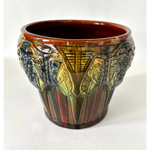 1920s Arts & Crafts Brush McCoy Pottery #224 Blended Grapes Nuglaze Jardinere Vase For Sale In Cincinnati - Image 6 of 11