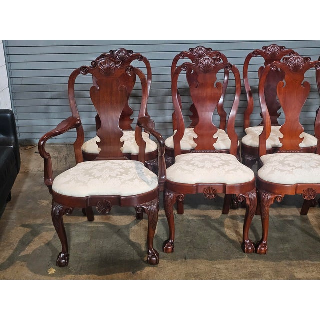 Set of 8 Kindel Winterthur Collection Mahogany Clawfoot Dinning Arm Chairs Silk For Sale In Cleveland - Image 6 of 14