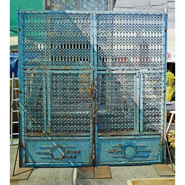 Vintage large blue solid iron entry gates. Imported from northern India. Hand forged detail workmanship displayed...
