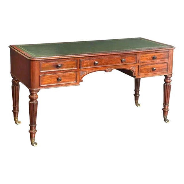 English Writing Table or Desk of Mahogany With Leather Top by Heal's of London For Sale