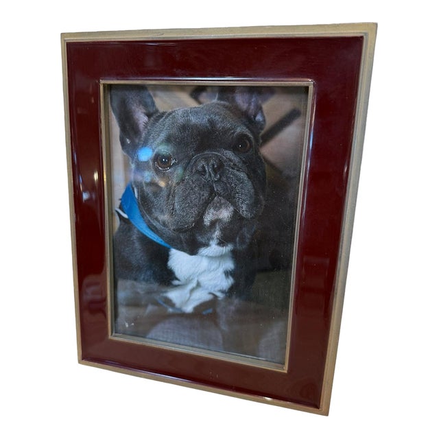 Burgundy and Brass Tabletop Picture Frame For Sale