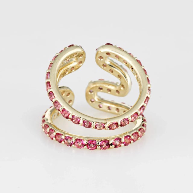 Mid 20th Century Sabine Getty Pink Topaz Wiggly Ring Estate 18 Karat Yellow Gold Wave Jewellery size 5 For Sale - Image 5 of 6