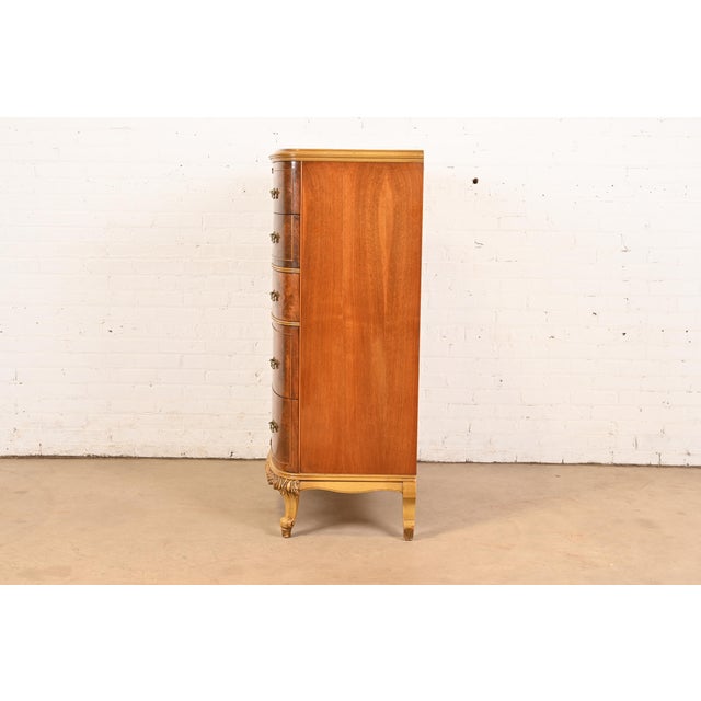 Romweber Style French Provincial Louis XV Flame Mahogany and Parcel Painted Dresser, Circa 1920s For Sale - Image 10 of 12