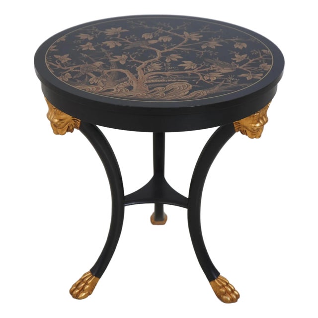 Baker French Regency Round Tripod Table W. Decorated Top For Sale