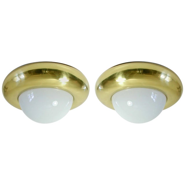 Mid-Century Italian Brass & Glass Flush Mount Ceiling Light from Valenti Luce, Milano For Sale - Image 11 of 11