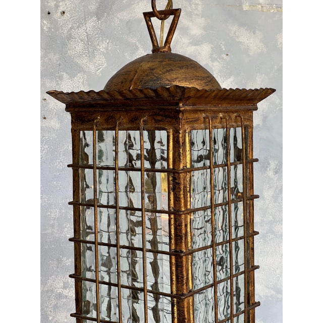 Spanish Gilt Metal Lantern With Textured Glass For Sale - Image 12 of 12
