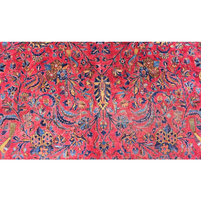 Blue Antique Persian All-Over Kashan Rug With Leaf and Bird Pattern in Red & Blue For Sale - Image 8 of 13
