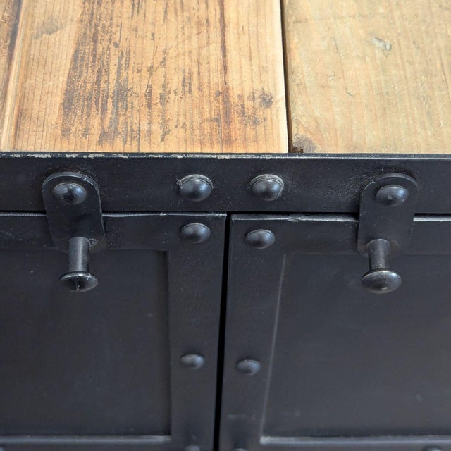 Wood Industrial Wood and Metal Media Console For Sale - Image 7 of 8
