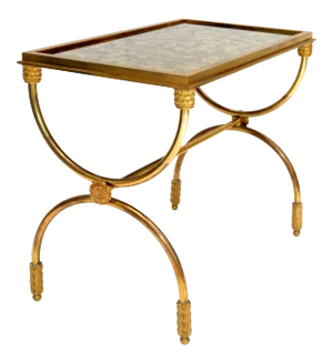 Raymond Subes Style Bronze Side Table Cloudy Mirror Glass French Neoclassical