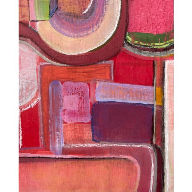 Small Geometric Abstract in Pink and Red, Acrylic on Board For Sale - Image 10 of 12