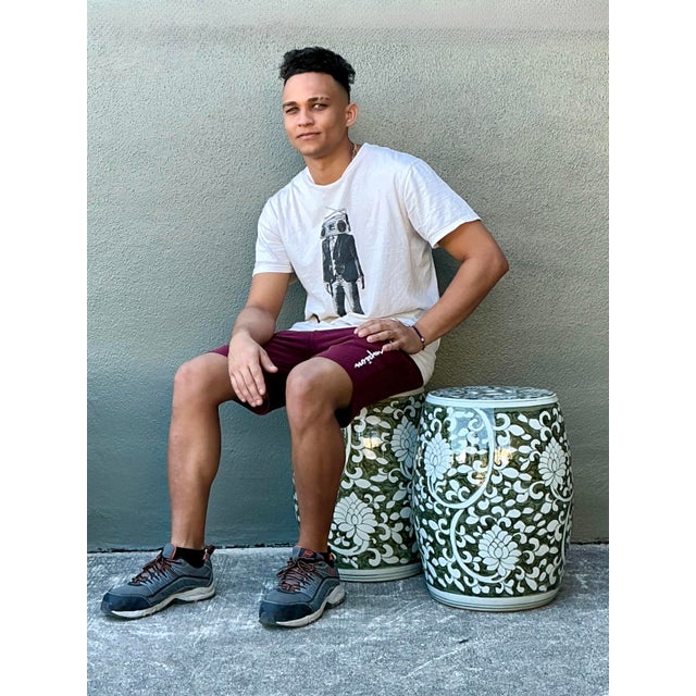 Vintage Glazed Ceramic Floral Garden Stool - A Pair For Sale - Image 4 of 12