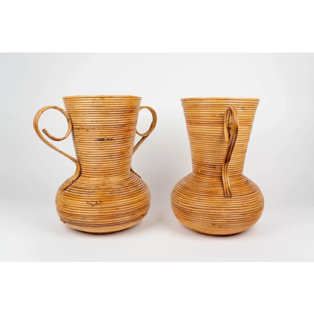 1960s Rattan Amphorae or Vases from Vivai Del Sud, Italy, 1960s, Set of 2 For Sale - Image 5 of 13