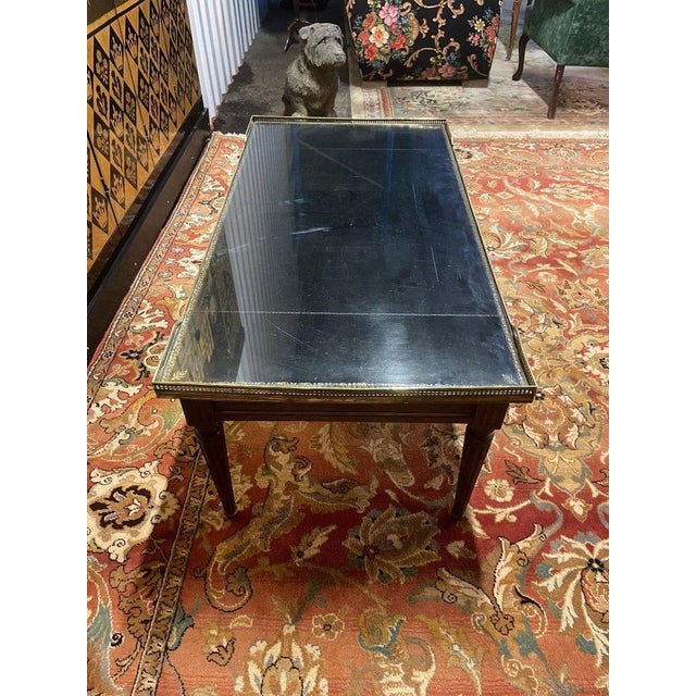 Louis Xvi Style Coffee Table in Black Leather For Sale - Image 4 of 7