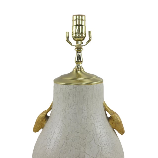 Late 20th Century Pair of Vintage White Porcelain Vase Table Lamps With Crackled Finish, For Sale - Image 5 of 9