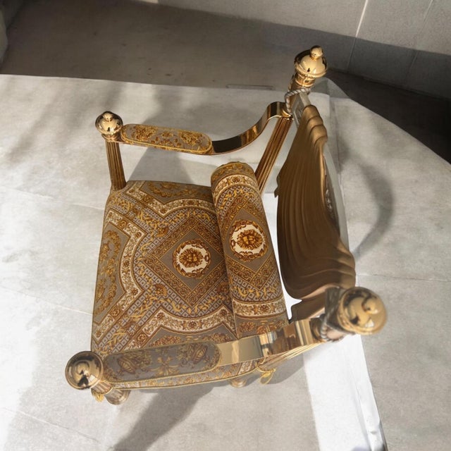 Gold Hollywood Regency 3p Italian Imprt Armchair Loveseat Settee Set For Sale - Image 8 of 12