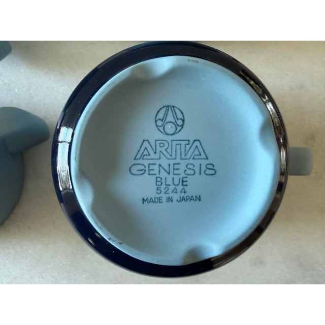 Set of 4 Arita Genesis Blue Ceramic Coffee Cups and Saucers For Sale - Image 10 of 10