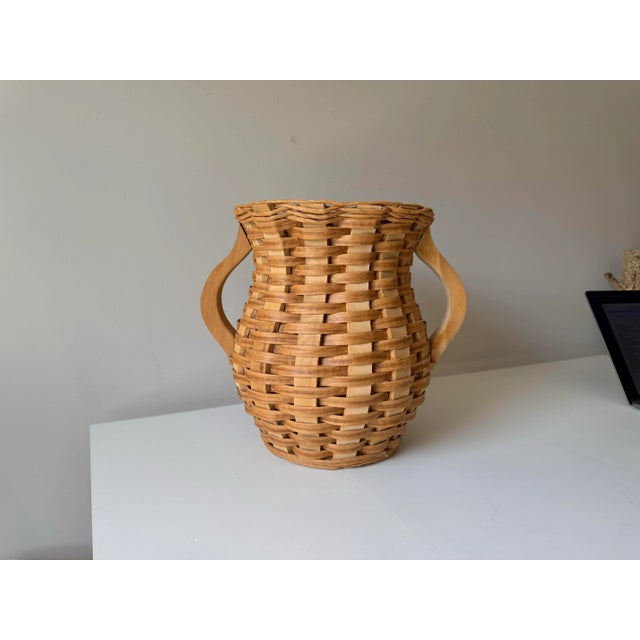 Contemporary Vintage Oversized Woven Double Handled Floor Vase For Sale - Image 3 of 10