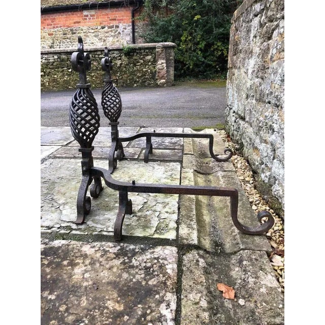 19th Century Gothic Wrought Iron Fireplace Andirons, Set of 2 For Sale - Image 4 of 8