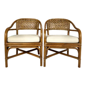 Late 20th Century Pair of McGuire Bamboo Armchairs