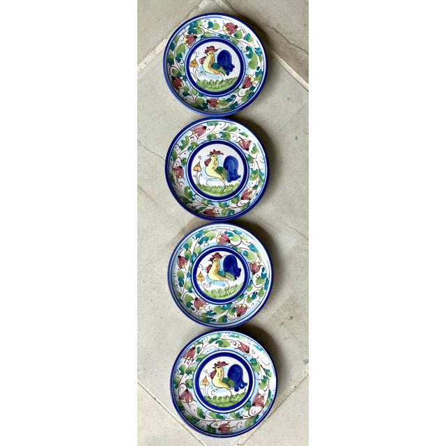 Circa 1999 Vietri “Galletto” Collection Hand Painted Ceramic Dessert Plates, Italy – Set of 4 For Sale - Image 14 of 18