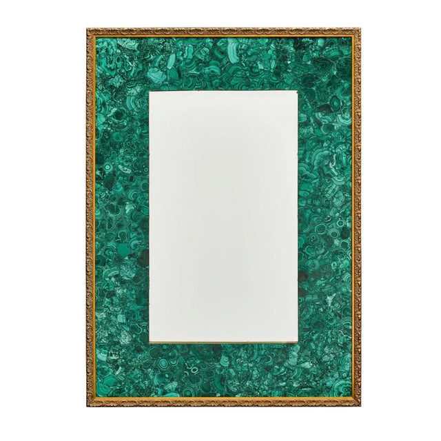 Large 44" Malachite, Brass and Classical Wood Frame Mirror For Sale - Image 4 of 6