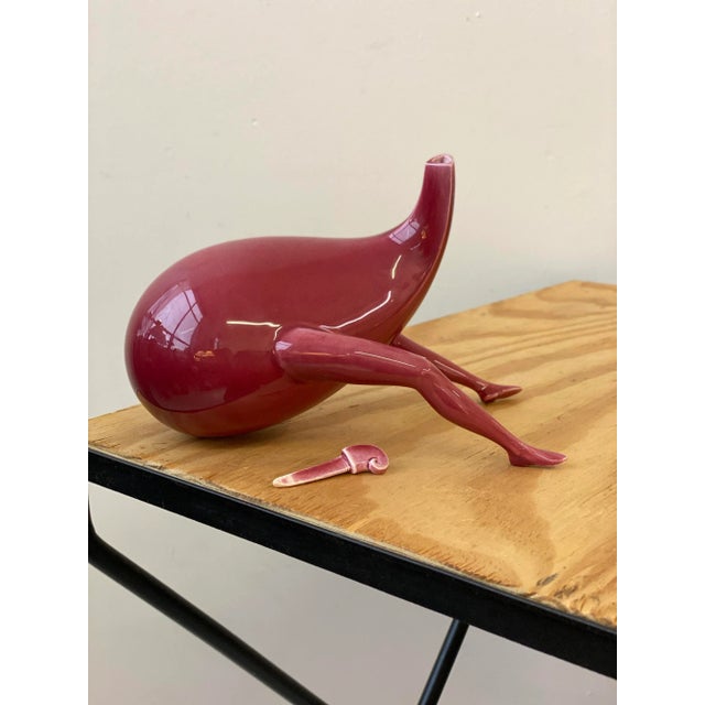 Vintage David C. Heaps Red Glazed Porcelain Eggplant With Legs Vessel, Circa 1998 For Sale - Image 4 of 10