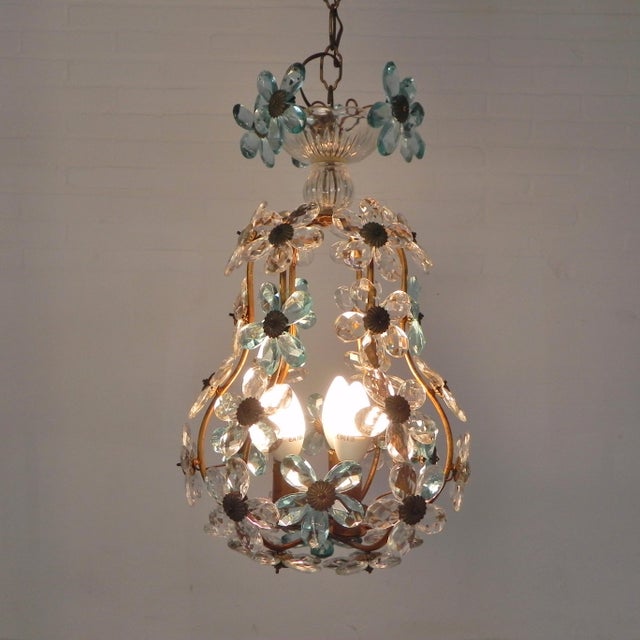 1930s Pendant Lamp in Blue and Clear Crystal, 1930s For Sale - Image 5 of 18