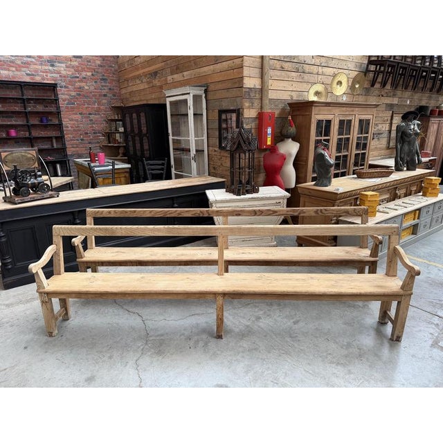 This pair of oak, elm and fir benches has been fully restored. Their high backrests and wide seats make them comfortable...