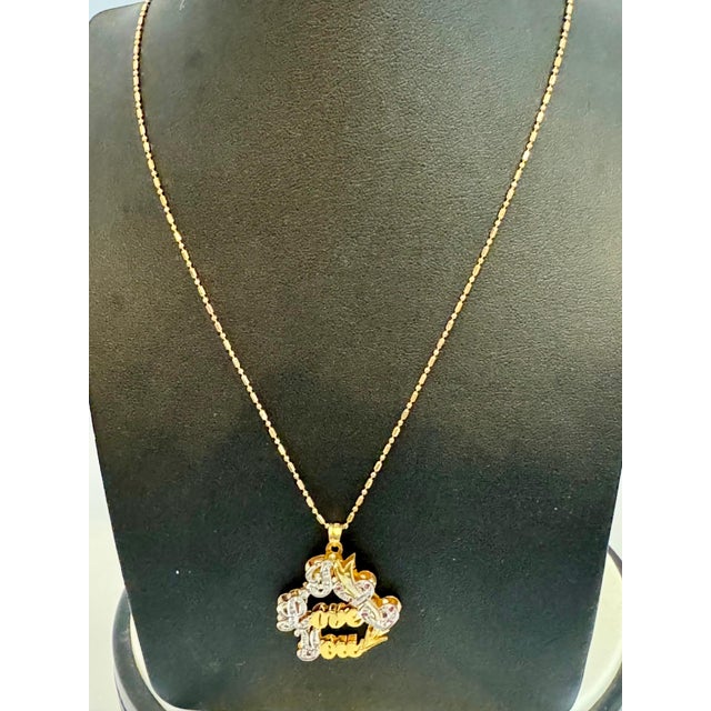 Contemporary Vintage I Love You Pendant with Ruby in 14 K Yellow Gold Chain, 16" Long, 5.8gm For Sale - Image 3 of 18