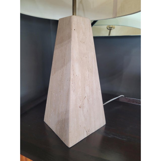 Stone 1960s Travertine Base Pyramid Shape Table Lamp - a Pair For Sale - Image 7 of 9
