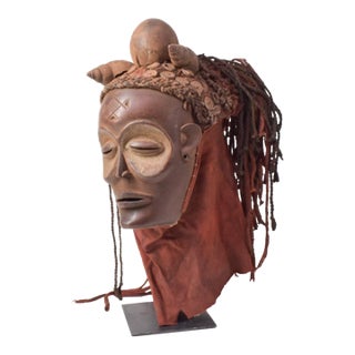 Early 20th Century Chokwe Mask Mwana Pwo with Headdress For Sale