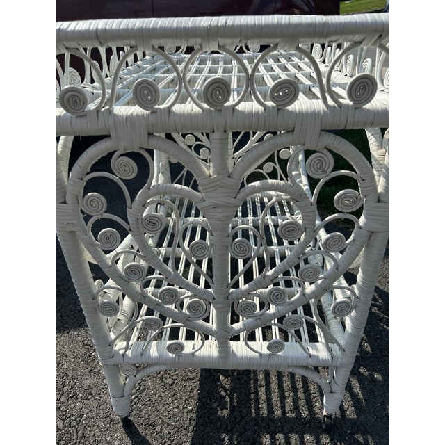 Wood Vintage White Wicker Fiddlehead Bar Cart For Sale - Image 7 of 10