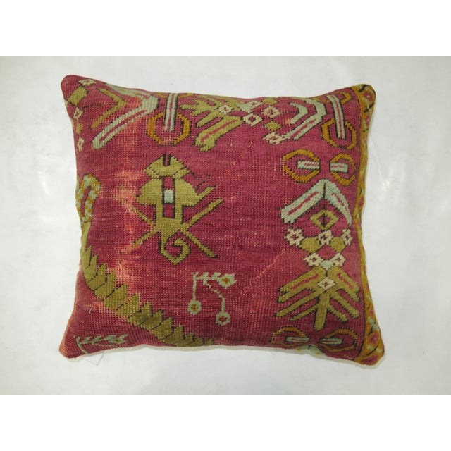 Raspberry Turkish Rug Pillow For Sale - Image 4 of 5