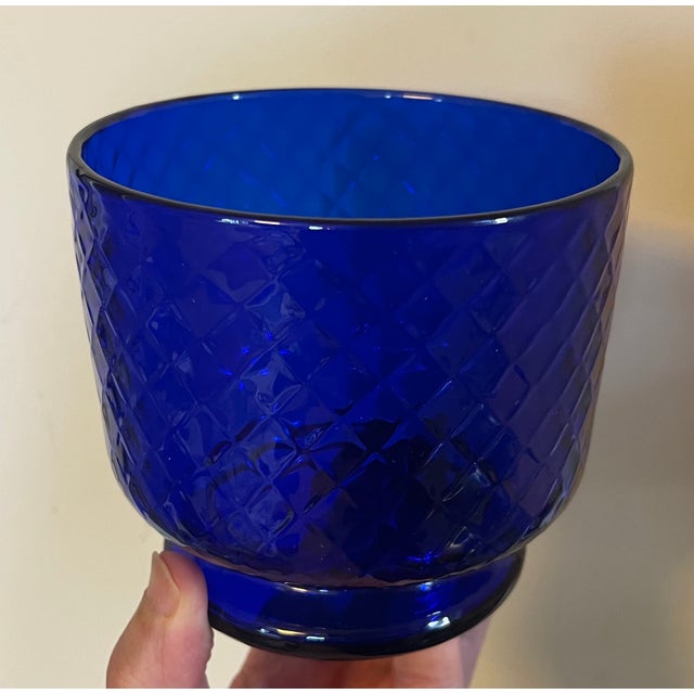 Blue Antique 19th Century American Stiegel Flint Glass Cobalt Bowl With Quilted Diamond Honeycomb Molded Design For Sale - Image 8 of 12