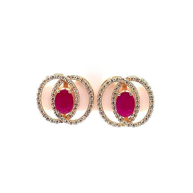 Diamond Ruby Stud Earrings 14 Karat Yellow Gold 2.41 TCW Certified For Sale - Image 12 of 17