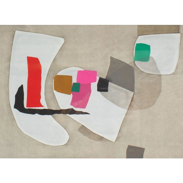 A 1967 serigraph titled Retrospect by the Japanese artist Noboru Tsurutani (1940-2007). Shapes in red, pink, green, and...