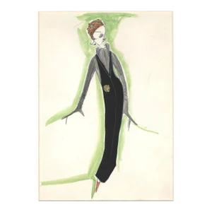 1960 Mid-Century French Couture Fashion Design Drawing-Michel Goma, Matted