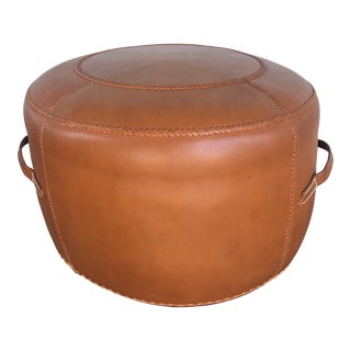 Late 20th Century Vintage Hand Stitched Leather Footstool Ottoman For Sale