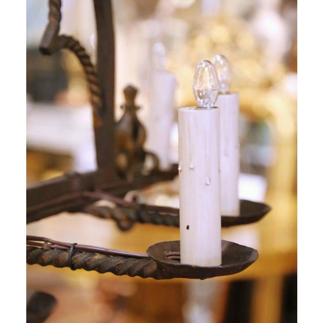 19th Century French Gothic Wrought Iron Eight-Light Chandelier With Gilt Accents For Sale - Image 11 of 11